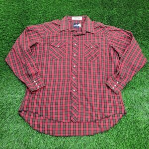 Vintage 80s Wrangler Plaid Shirt XL 25x32 Pearl-Snap Western